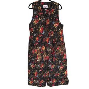 Vintage Black Floral Cottage Modest Teacher Maxi Dress Prairie Grandma Medium